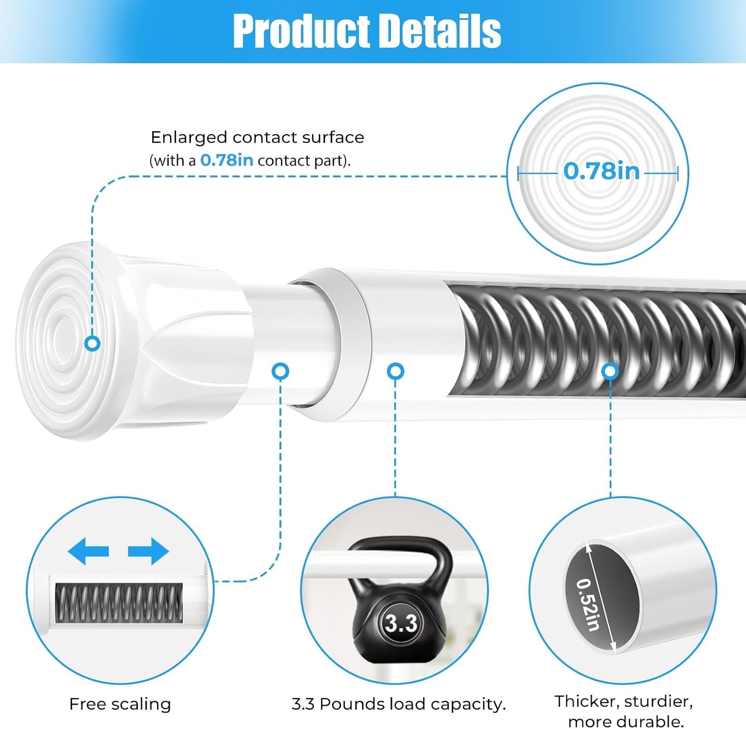 Adjustable White Spring Tension Curtain Rods 28-48 Inch | 2-Pack for Easy Fit