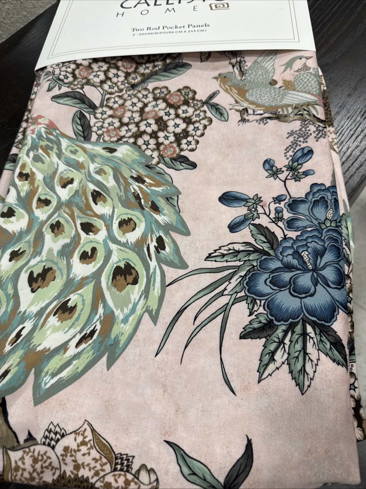 (2) Callisto Peacock Bird Prints Multicolored Rod Pocket Panels 38”x 96” ~New~