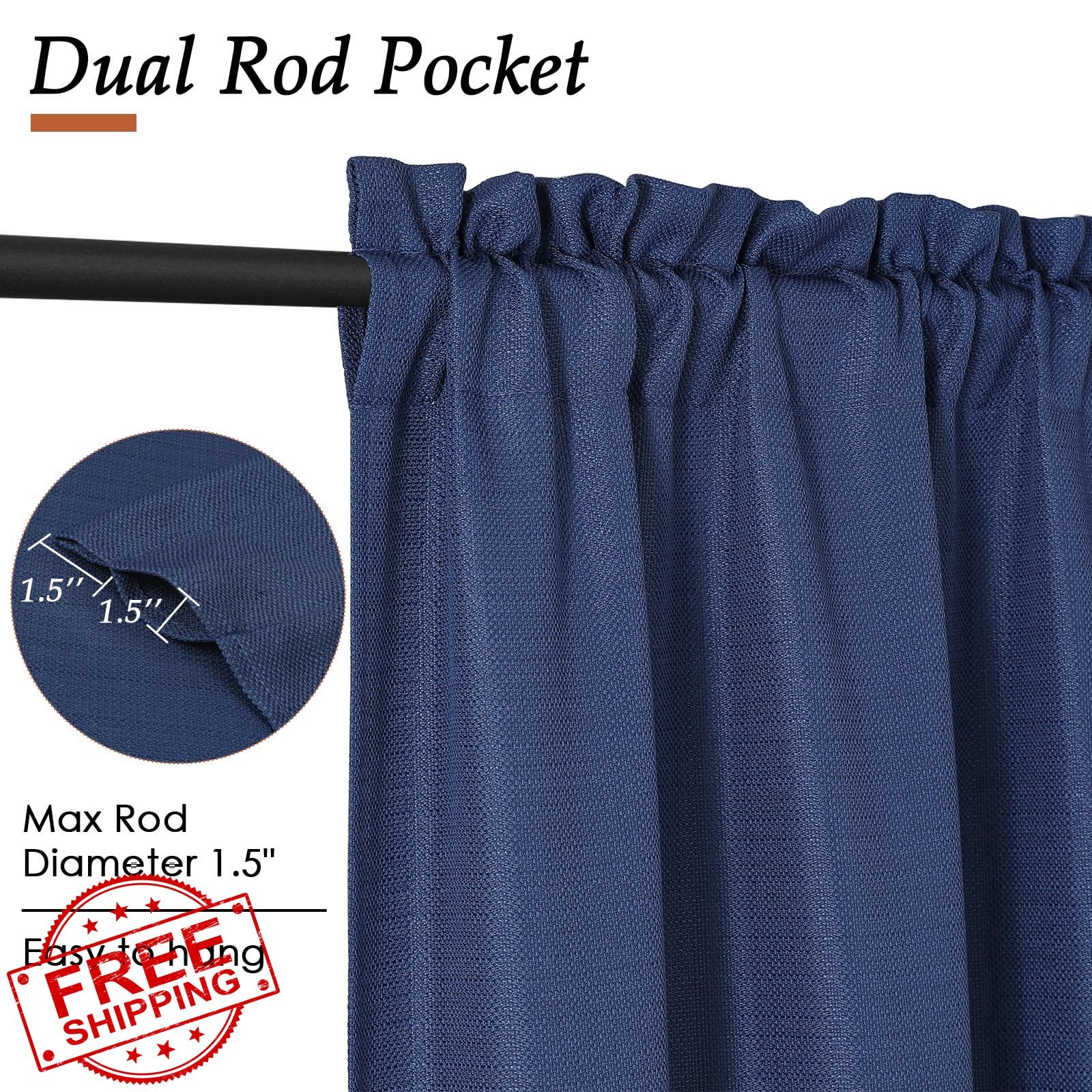 Ebesto Blue Farmhouse Cafe Curtains 2x30Wx30L Bathroom Linen