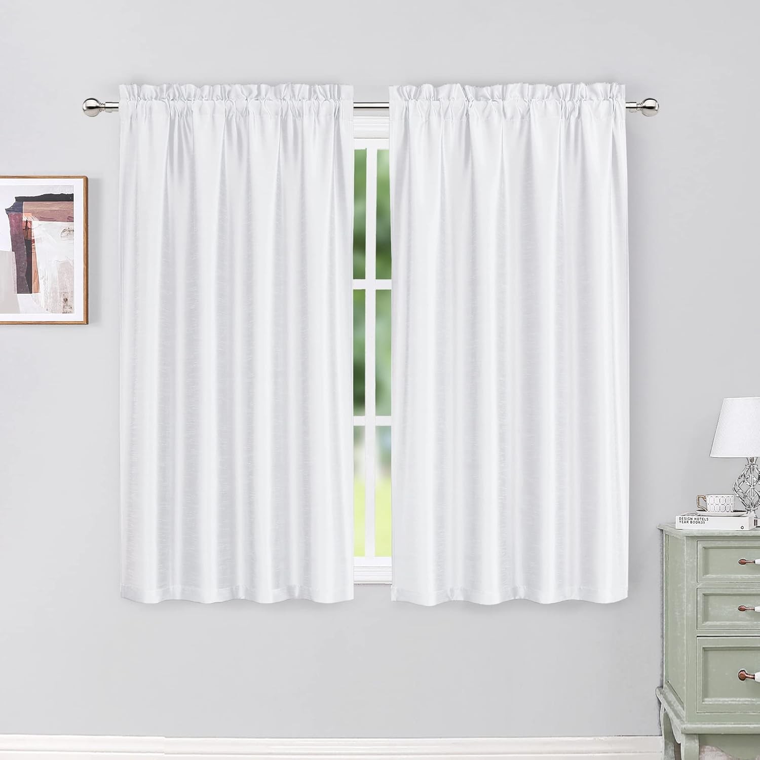 Chyhomenyc Uptown White Kitchen Curtains 45 Inch Length 2 Panels, Light