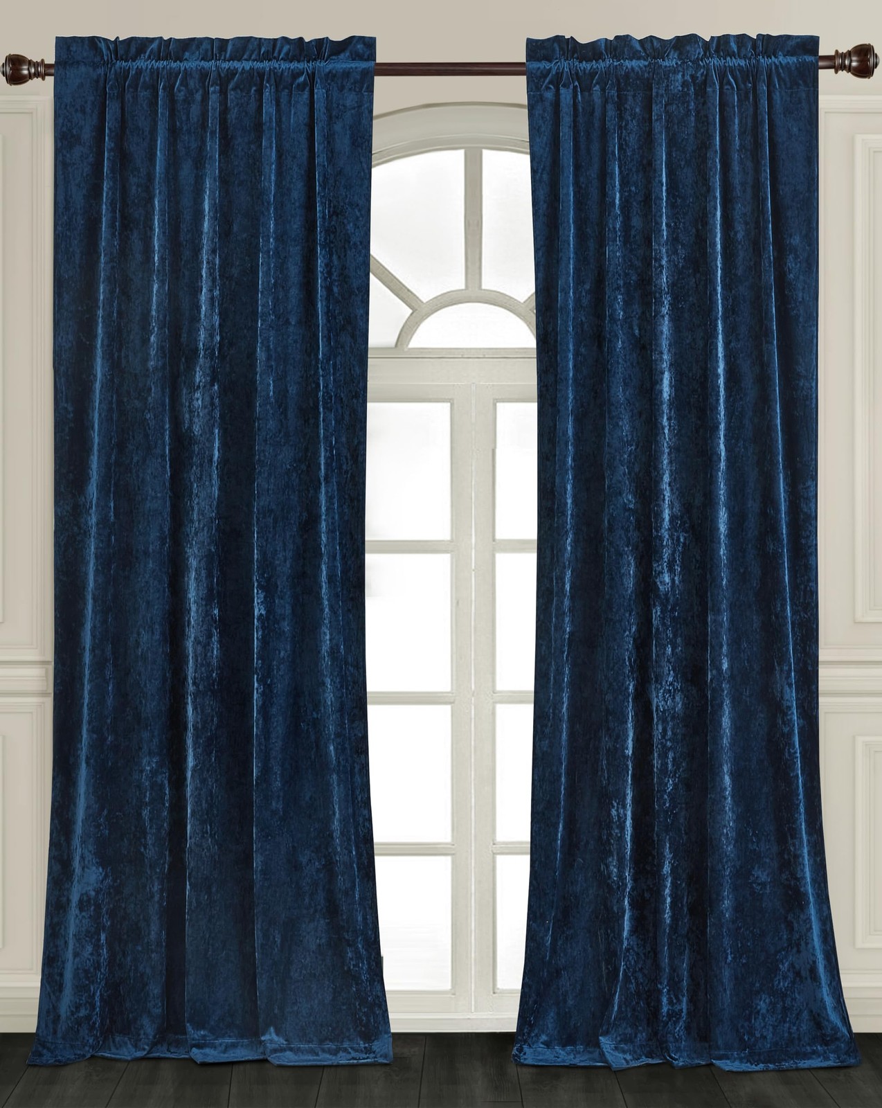Lux Navy Blue Crushed Velvet Curtains 2 Panel Set – 96 inches Long Room Darke…