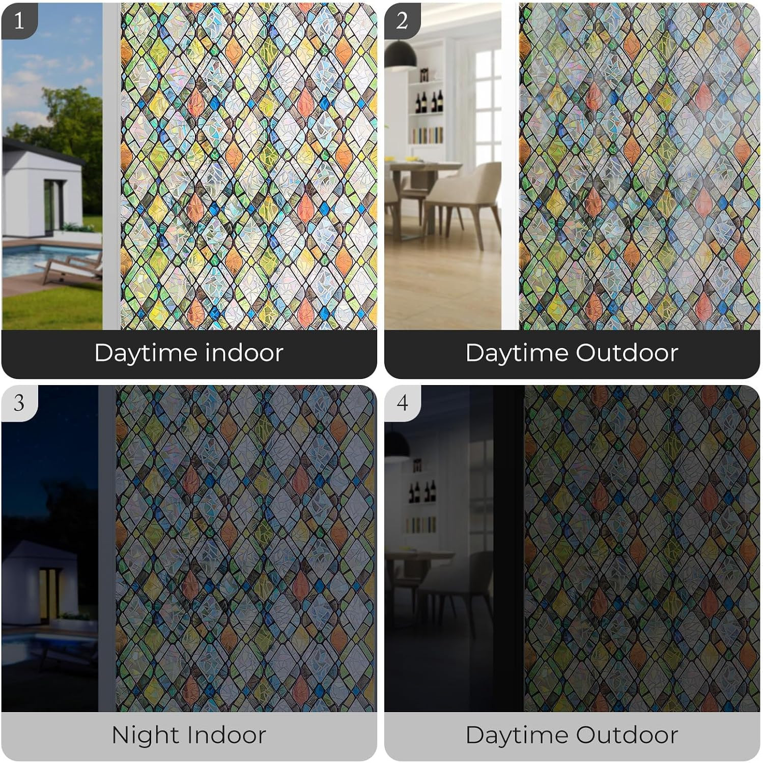 Window Privacy Film, Stained Glass Decorative Static Cling, Removable Laser Sun
