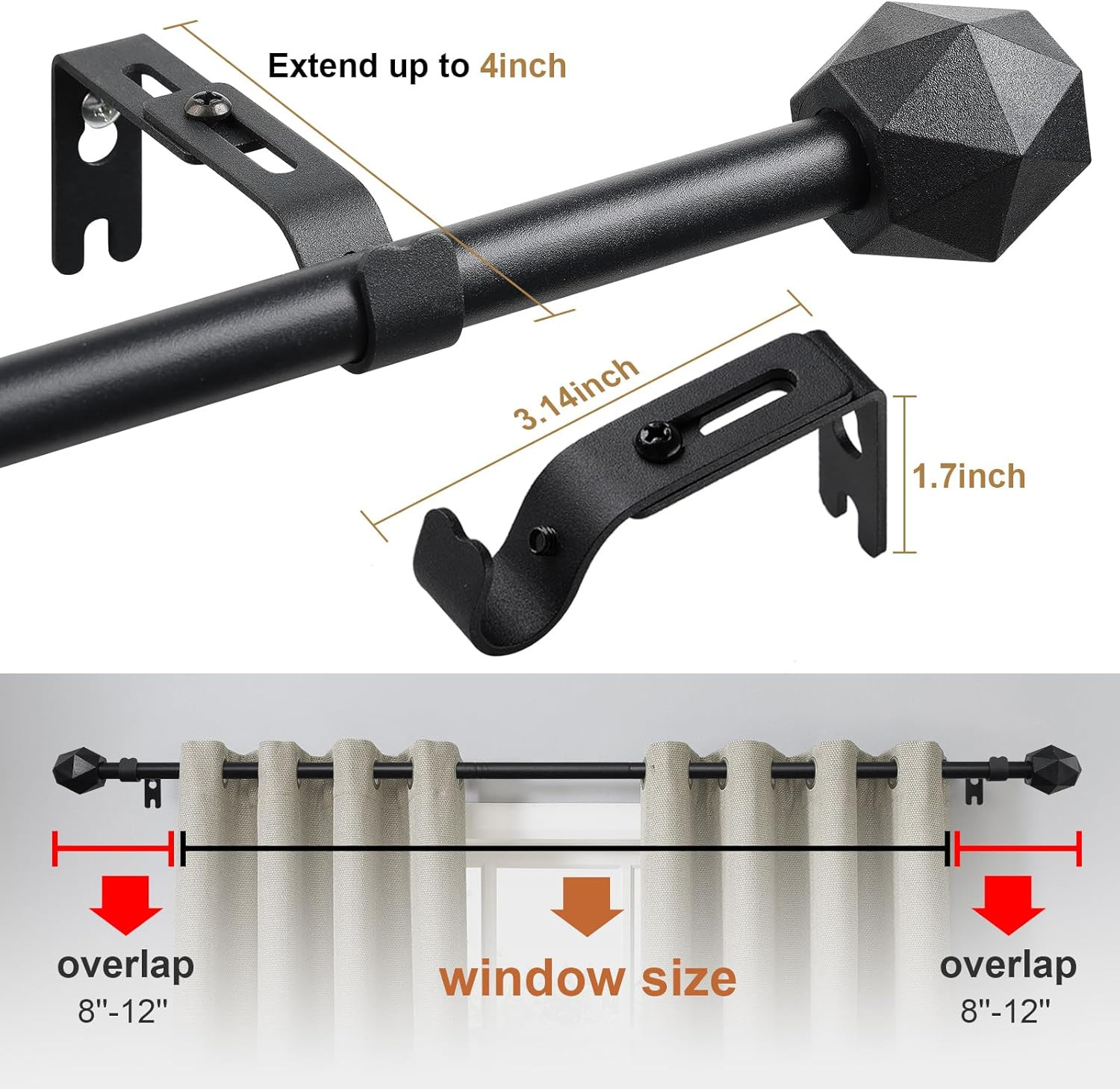 Curtain Rods, 72″ to 144″ for Windows Curtain Rod Set, Modern Simplicity Decorat