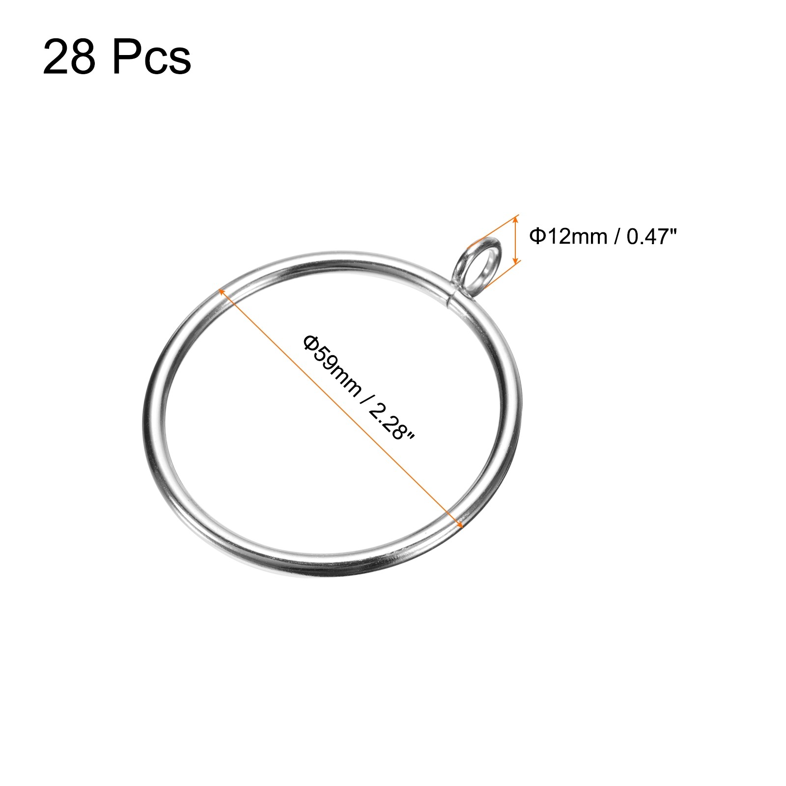 28 PACK Curtain Rod Rings with Eyelets Metal 2-Inch Silver