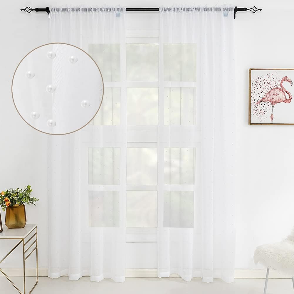 White Sheer Curtains-White Pearl Décor Gauze Curtain, Window Treatment Panels Be