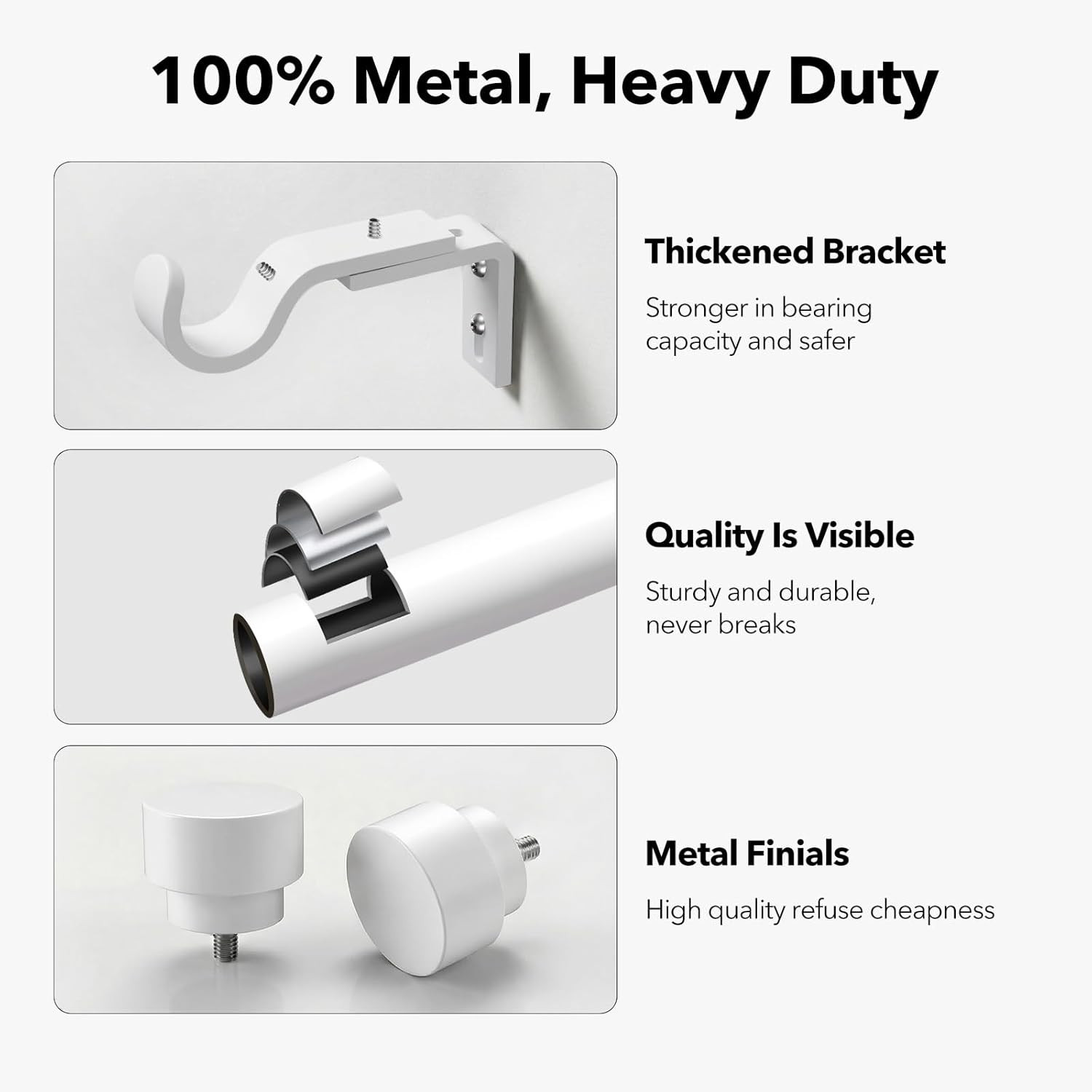 Heavy Duty Curtain Rods for Windows 48 to 84 Inch, 1 Inch Adjustable White Curta
