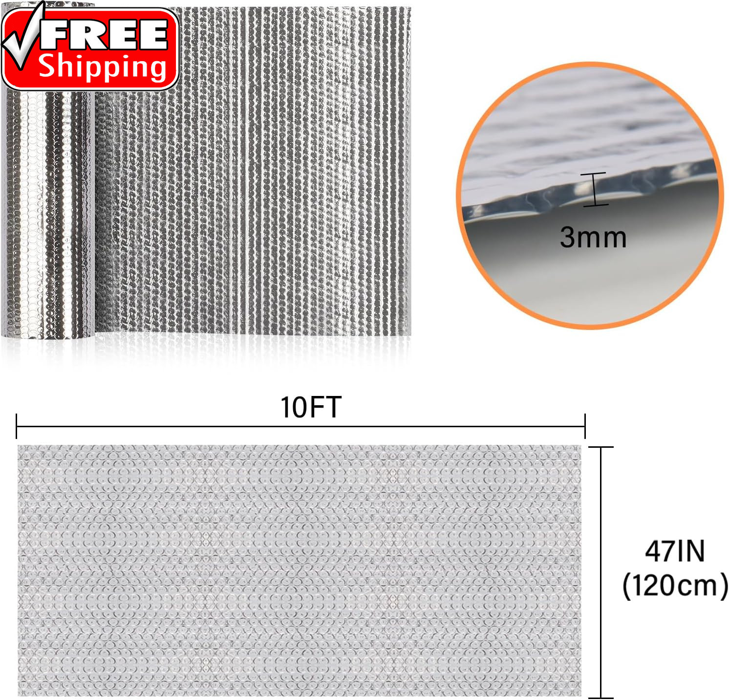 Double Reflective Insulation Roll, 47 in X 10 FT Window Insulation for Summer He