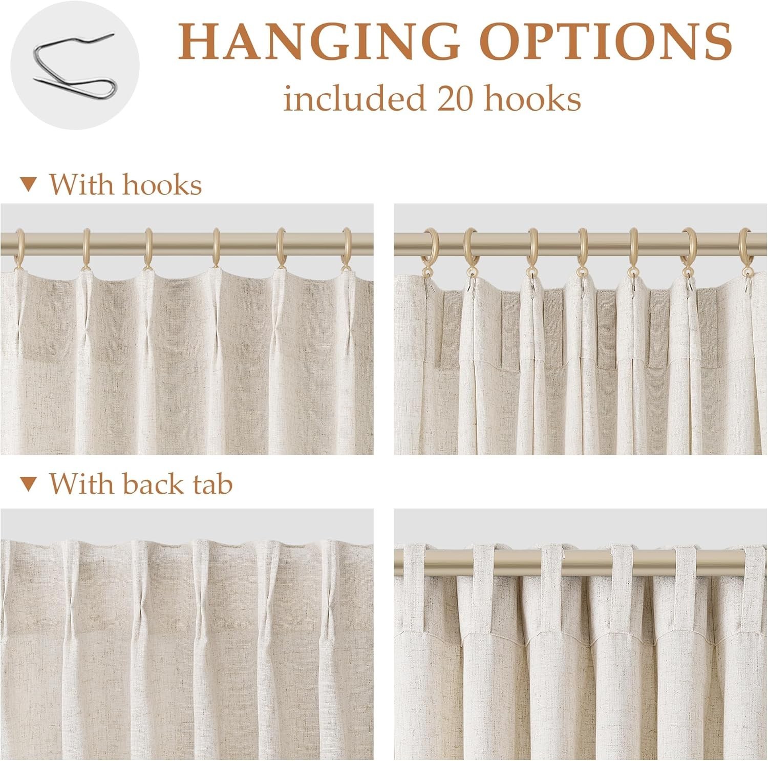 Natural Pinch Pleated Linen Curtains 84 Inch Length 2 Panels for Living Room …