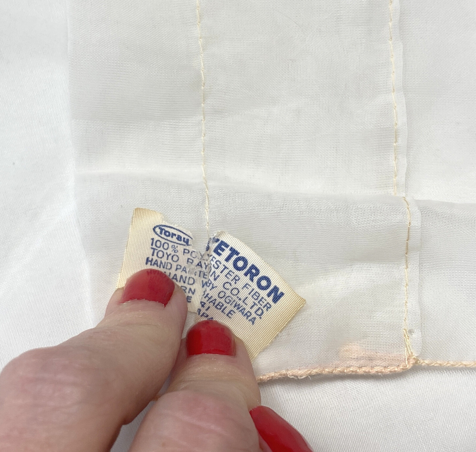 Vintage 1960s Sheer White Valances Curtains 4 Made Japan Hand Painted Pink Red