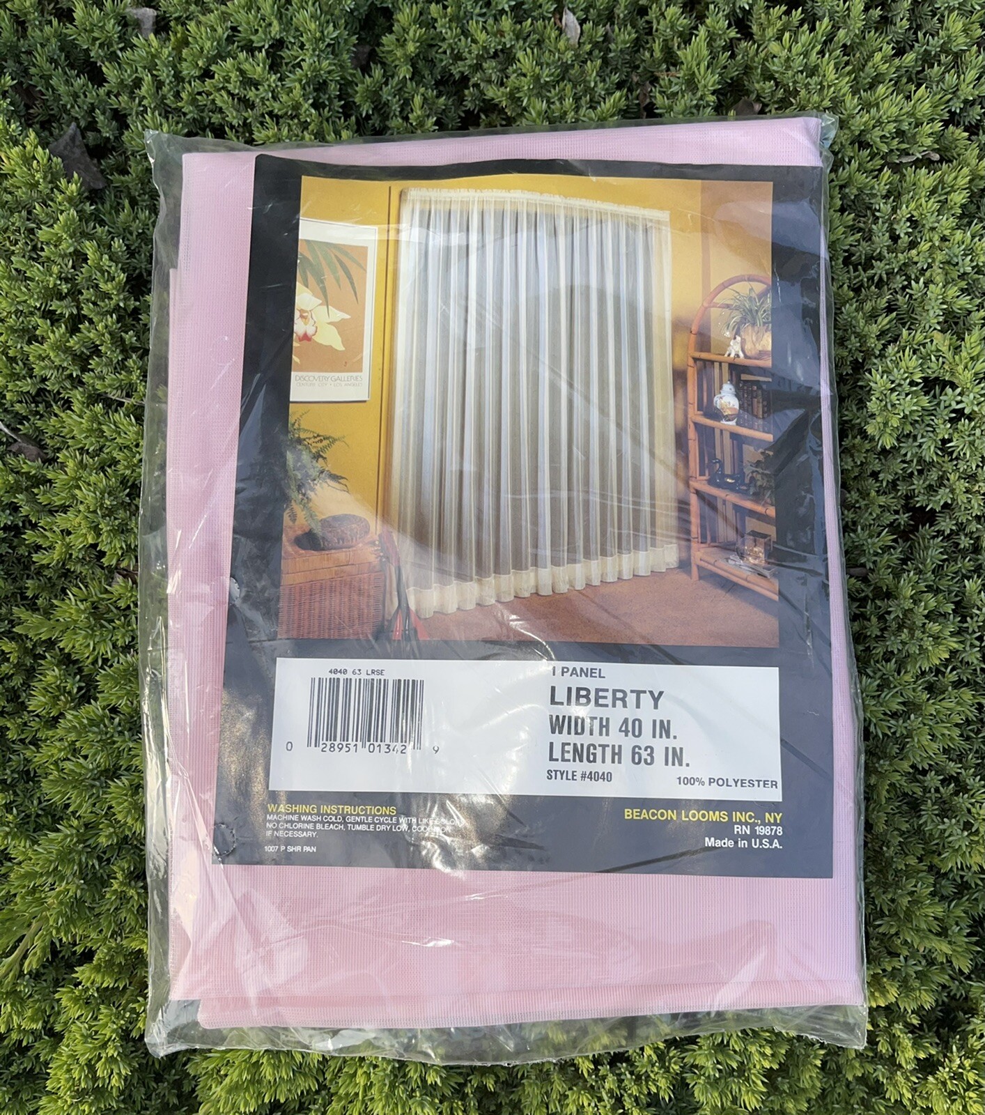 Vintage 1980s Beacon Looms 40″x63″ Window Panel Curtain Pink Liberty #4040 Sheer