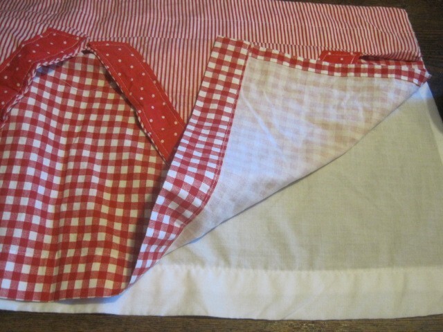 COUNTRY CHIC Red&WHITE GINGHAM W/STRIPES LINED WINDOW VALANCE 58.5×13.75″