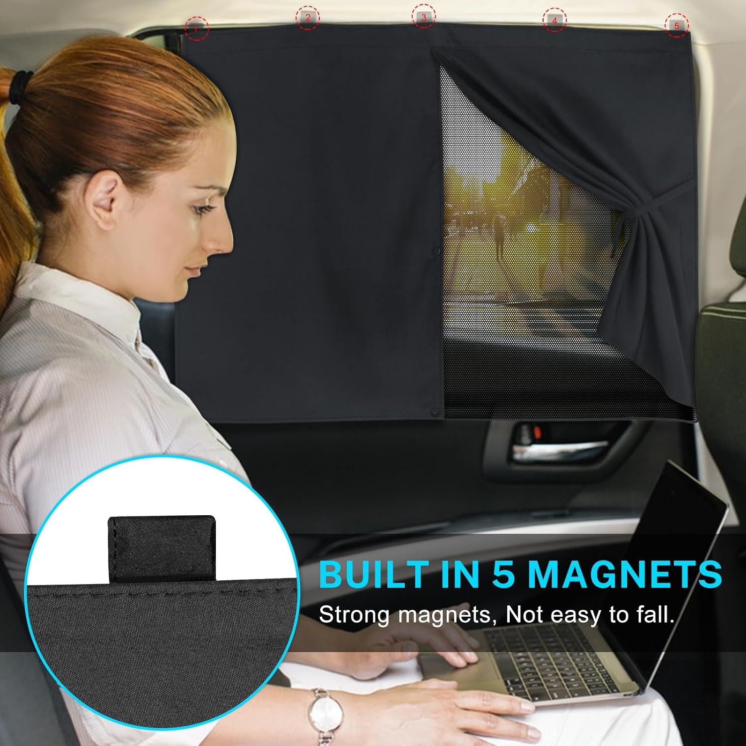 Magnetic Auto Double Layer Side Window Shades for Cars 2 PCS Window Sun Shades