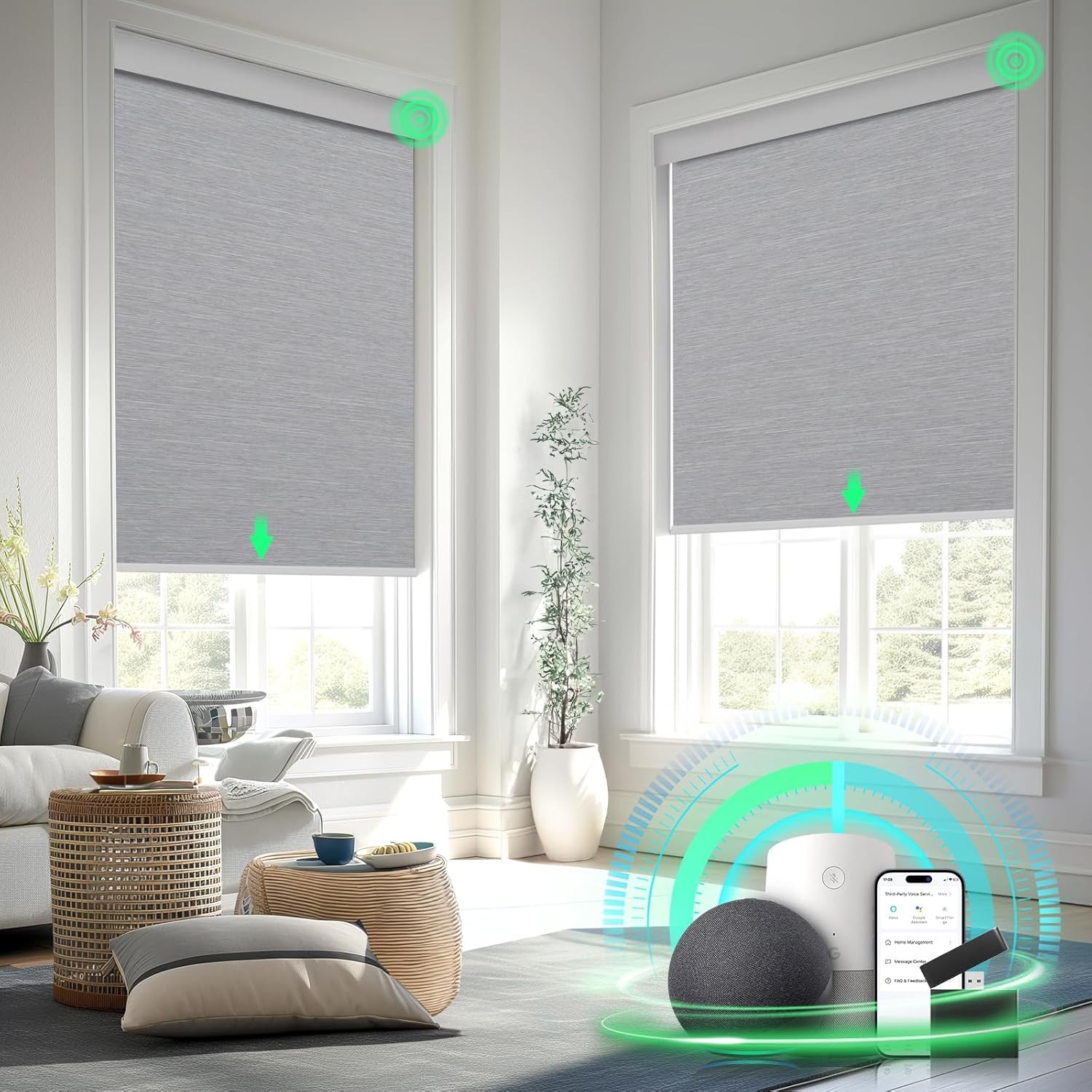 Motorized Blinds with Remote Control, Blackout Roller Shades, Custom Smart