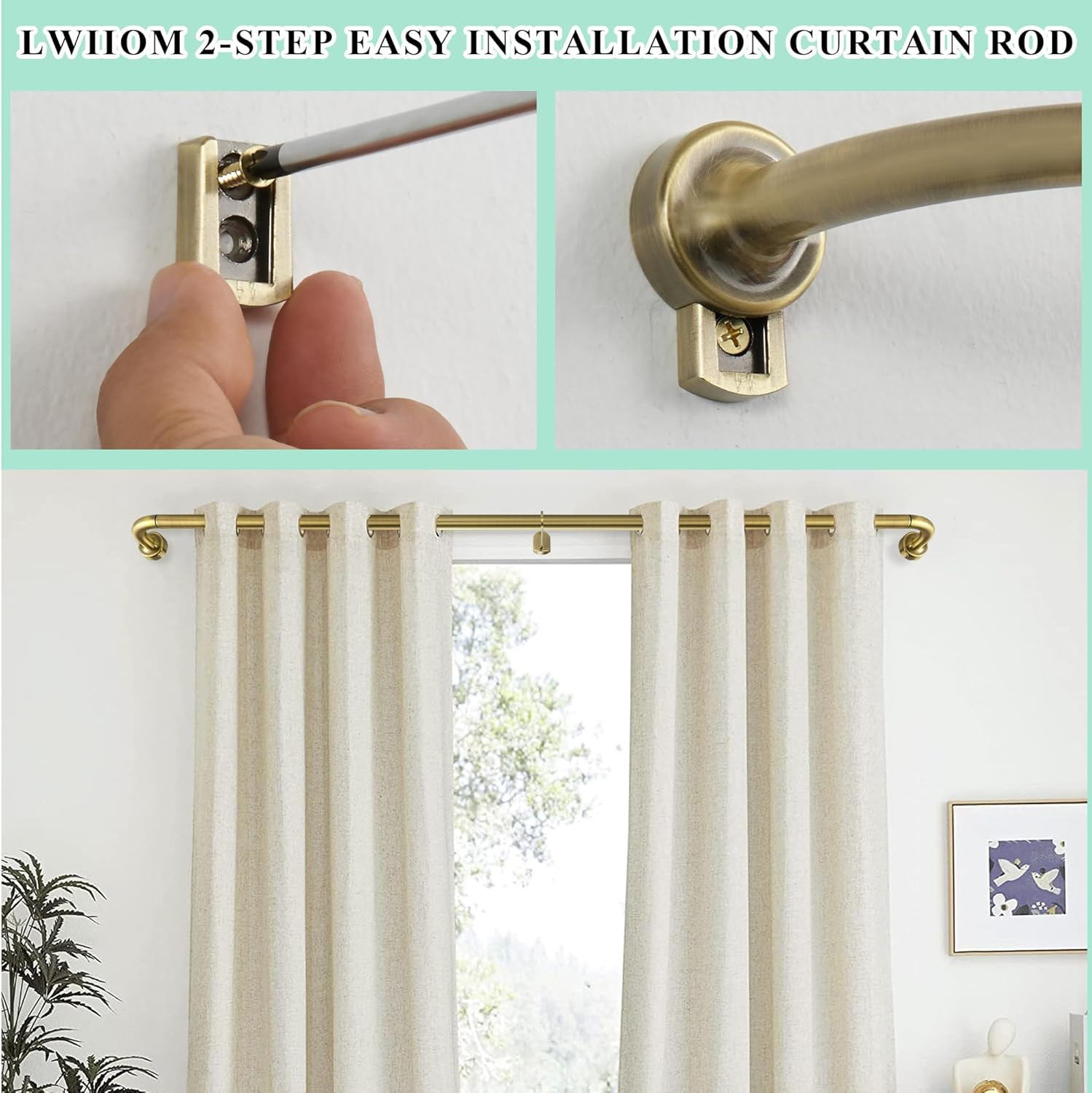 Antique Bronze Adjustable Curtain Rods 28-56″ with Finials – 2 Pack