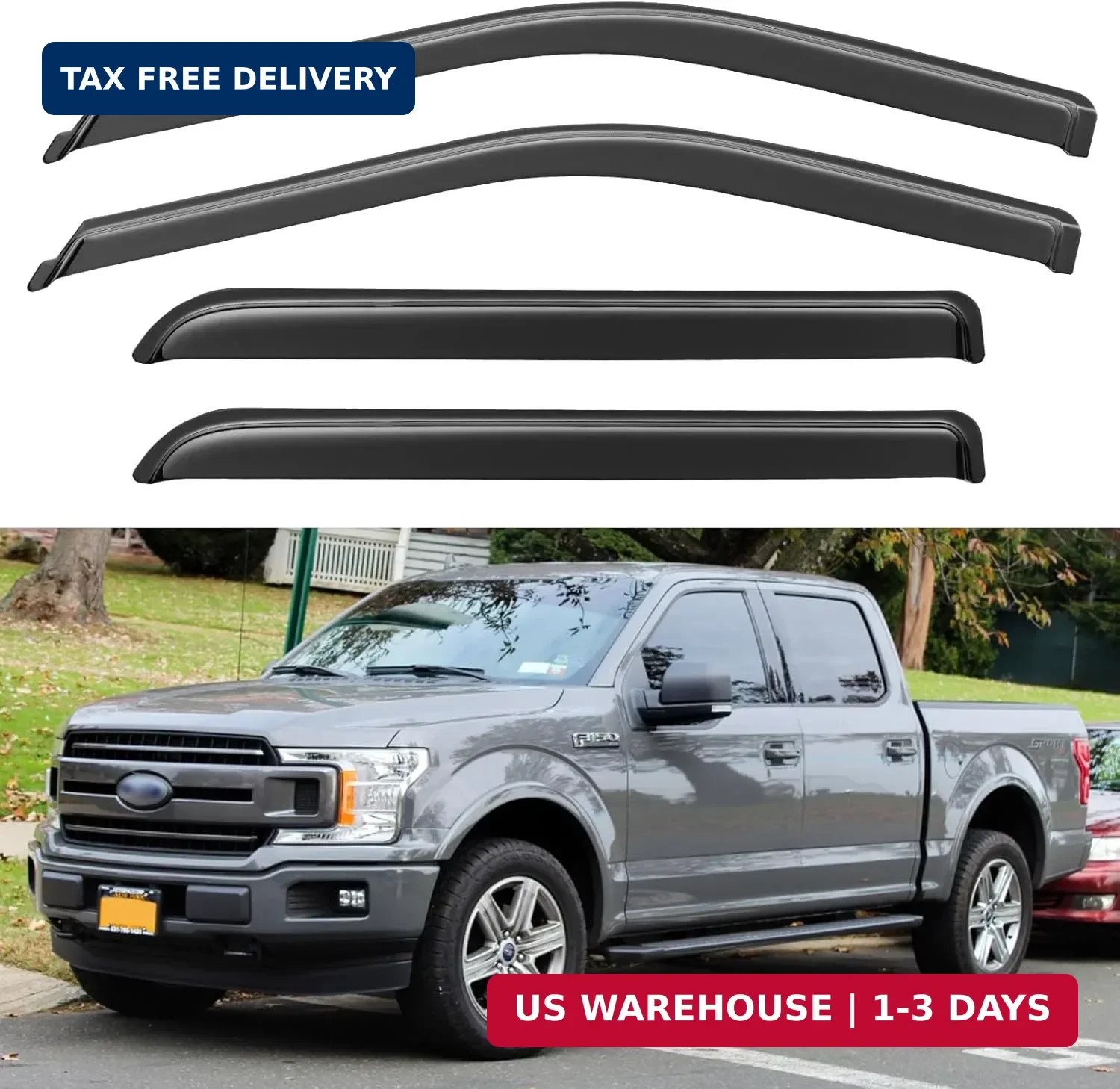 YQAUTEC Window Visors Rain Guards for 2015-2026 Ford F150 SuperCrew & 2017-2026