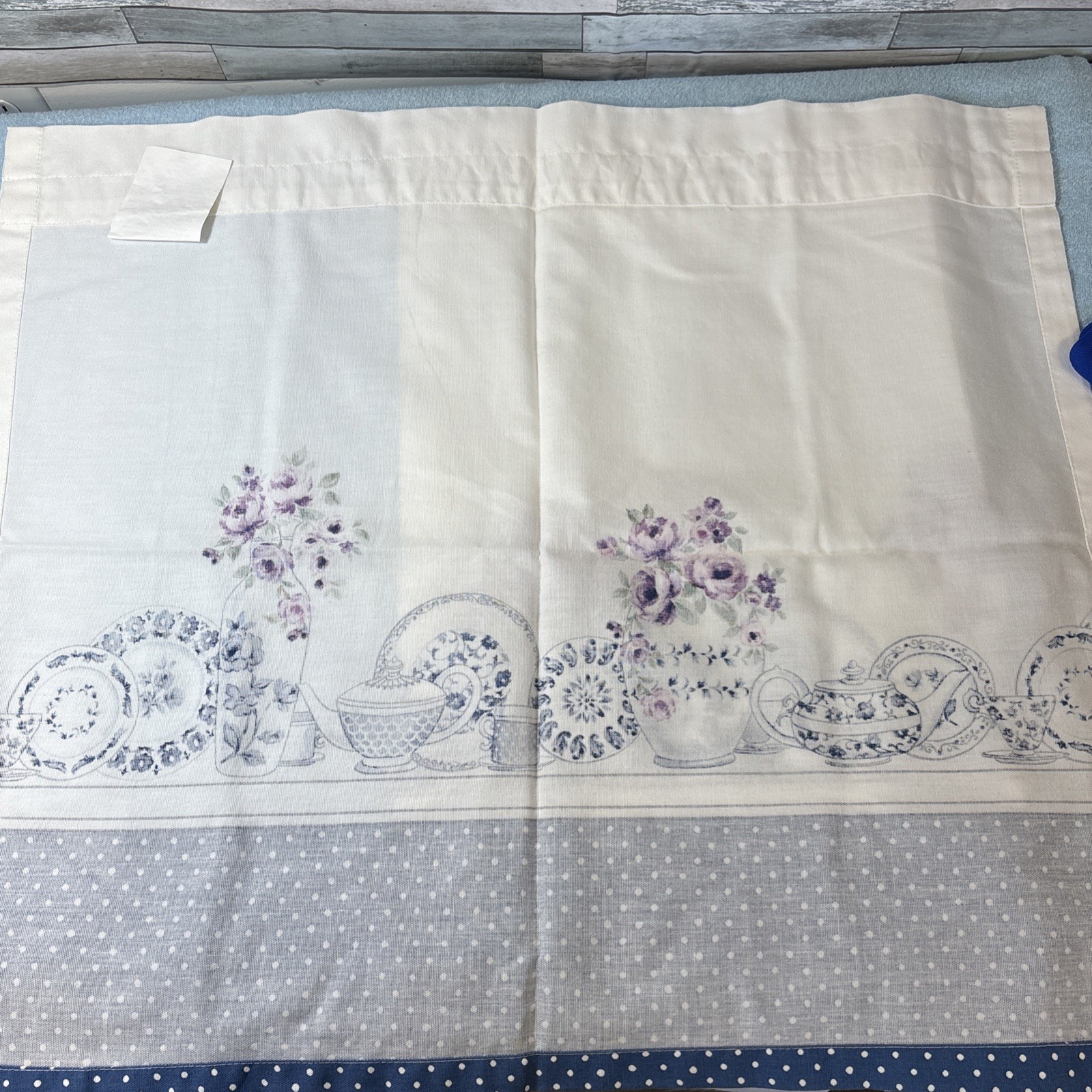 Cafe Kitchen Curtains -Blue & White Purple Florals- Cotton/Poly Blend 28”x25”