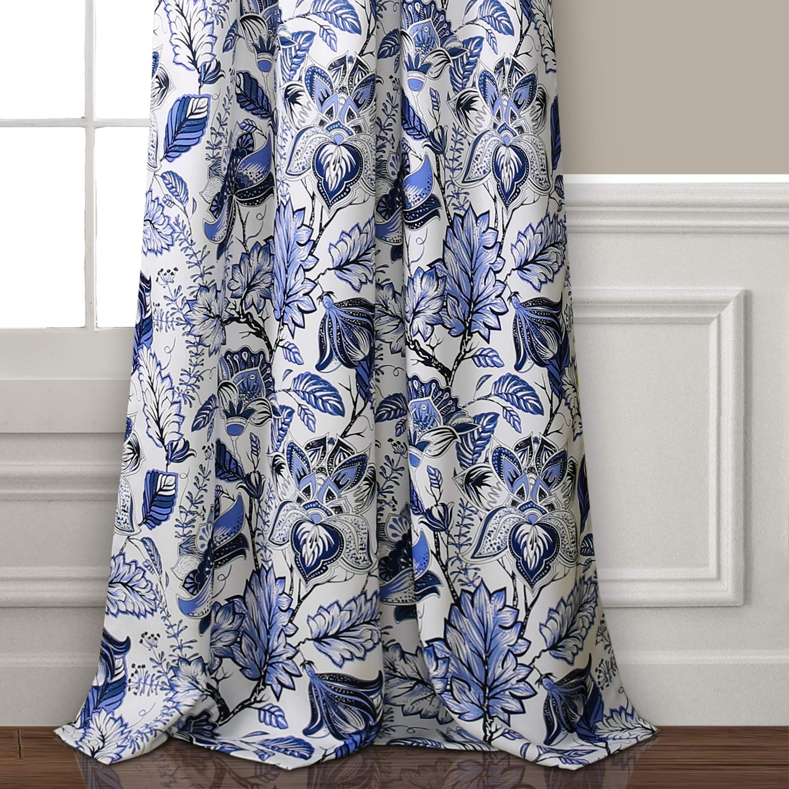 Cynthia Jacobean Light Filtering Window Curtain Set 84 L Panel Pair Blue 2 Cou