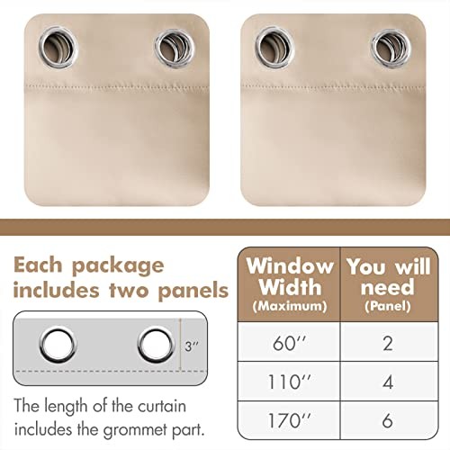 Room Darkening Curtains Thermal Insulated Drapes 42″W x 63″L (Pack of 2) Beige