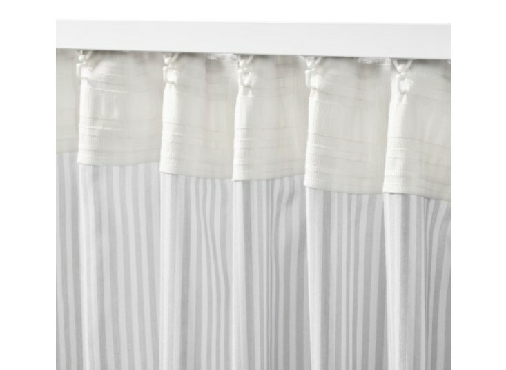 IKEA BYMOTT Curtain 1 PANEL, white/light gray stripes 47×98″405.099.68