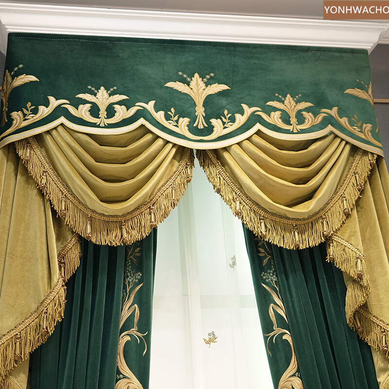 elegant dark green velvet thick cloth blackout curtain valance tulle panel C321