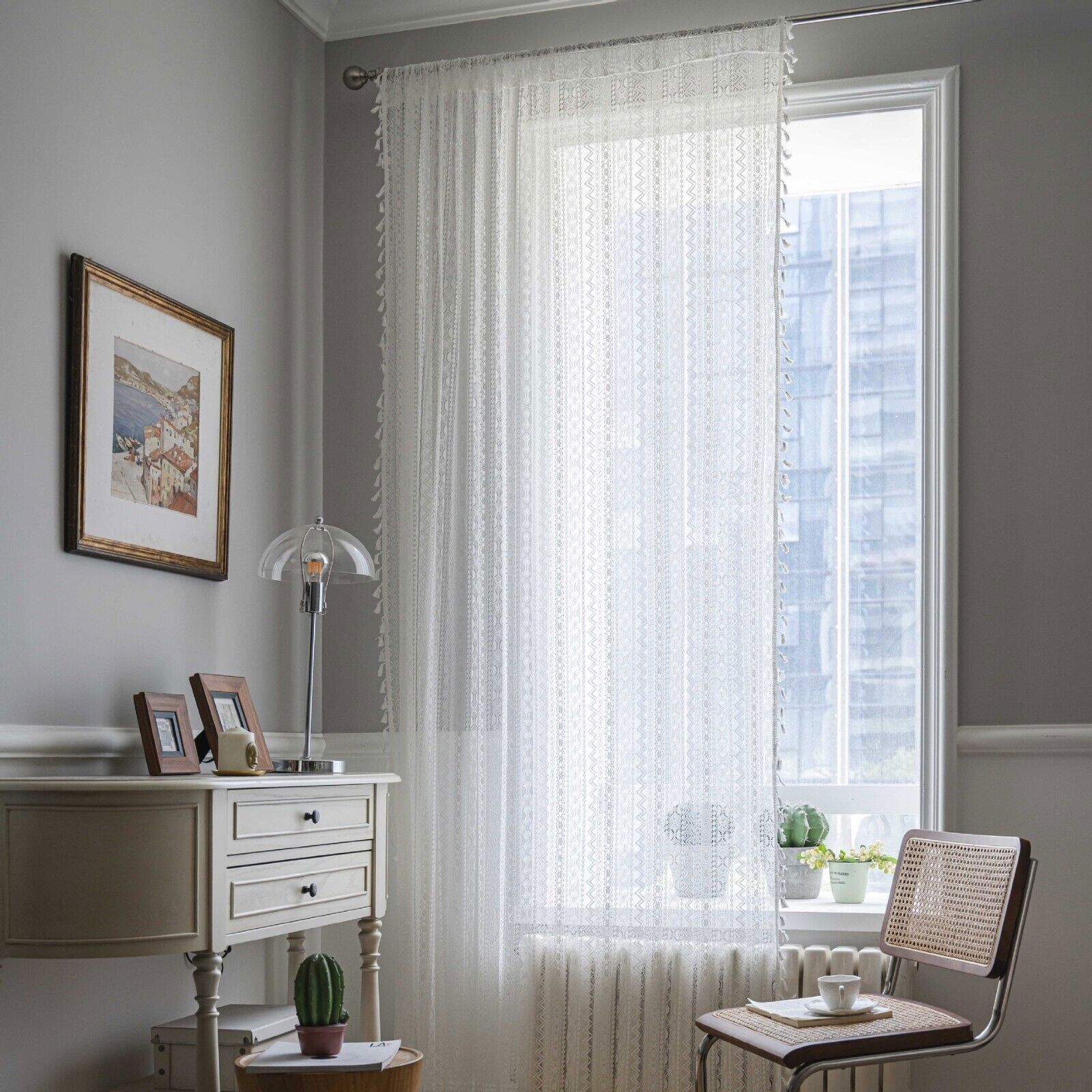 Crochet Lace Curtain Panels Window Drapes Bedroom Living Room Rod Pocket Rustic