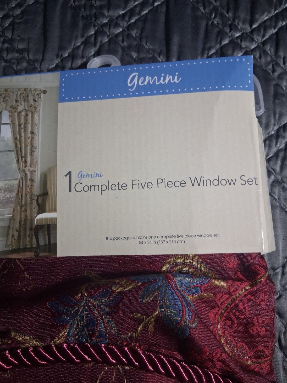 5 Piece Window Complete Set – Gemini 54″ X 84″ – Burgundy