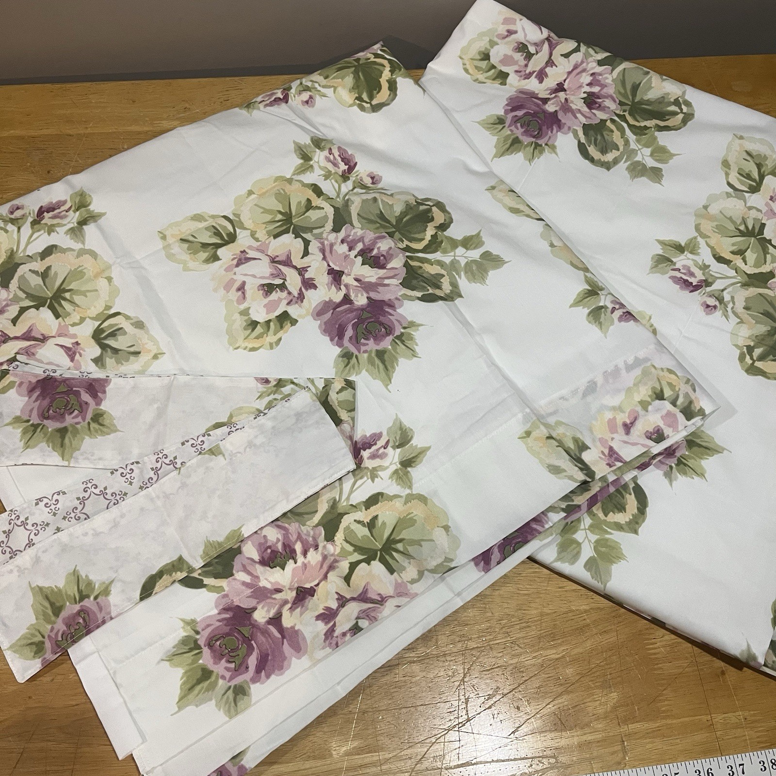 Rose Cottagecore Handmade Curtain Panels 42×82″ Lined Cabbage Garden Purple Ties