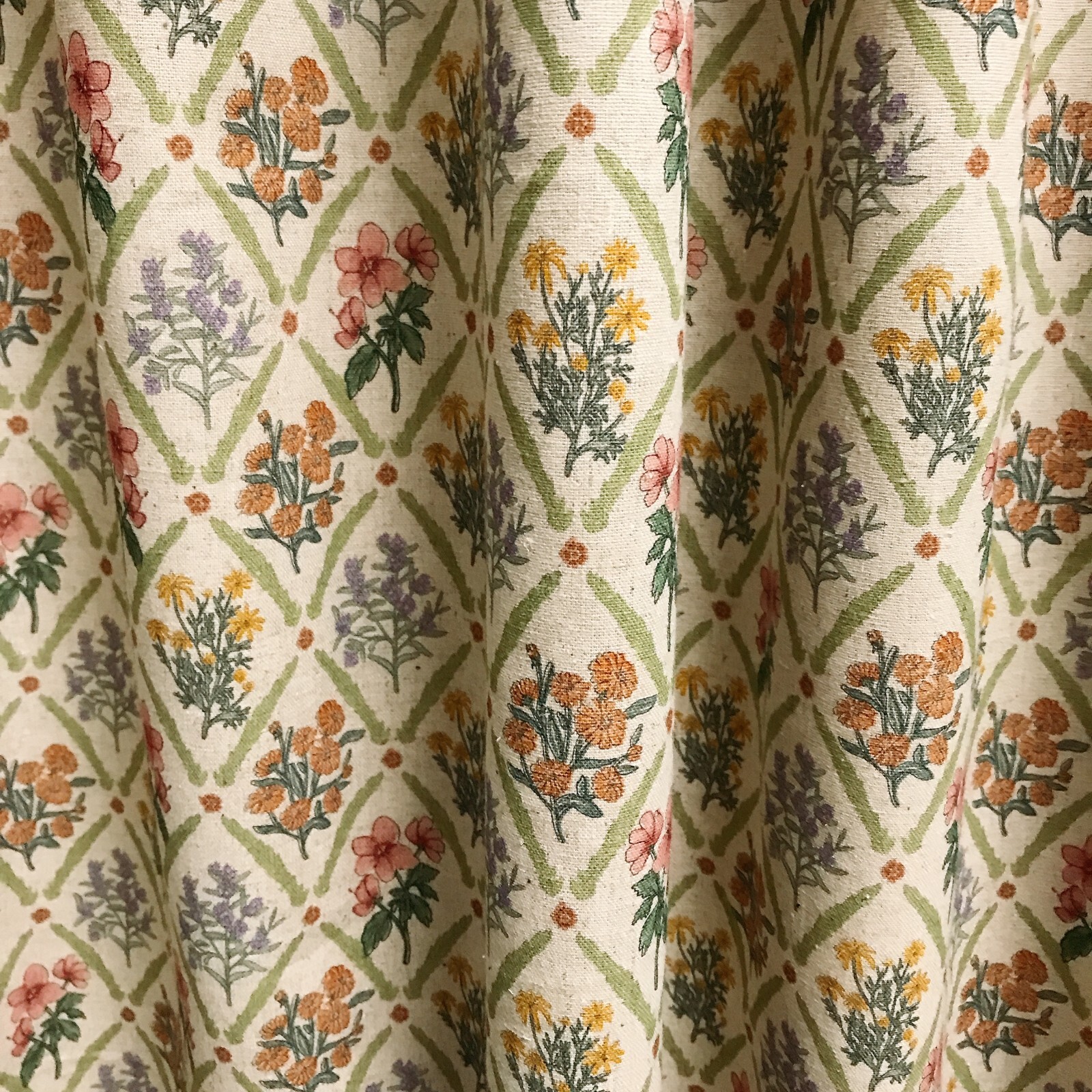 Modern Vintage Handmade Floral Rhombus Pattern Natural Beige Curtain Panels
