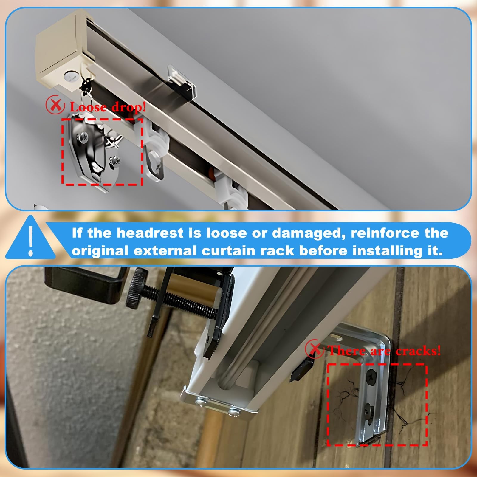 2 Pcs Black Outside Mounted Blinds Curtain Rod Brackets