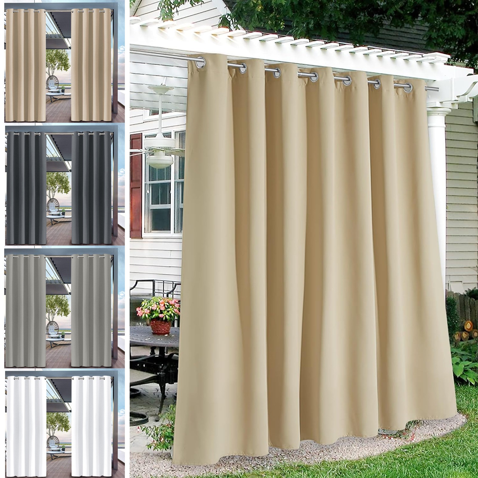 100″x96″ Extra Wide Waterproof Outdoor Curtains Patio Blackout Privacy Drapes