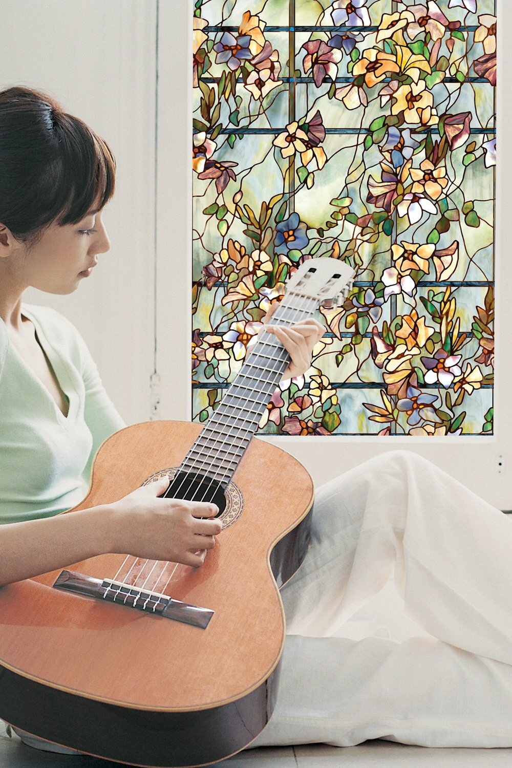 New 24×36 FLORAL TRELLIS Stained Glass Privacy Static Cling WINDOW FILM