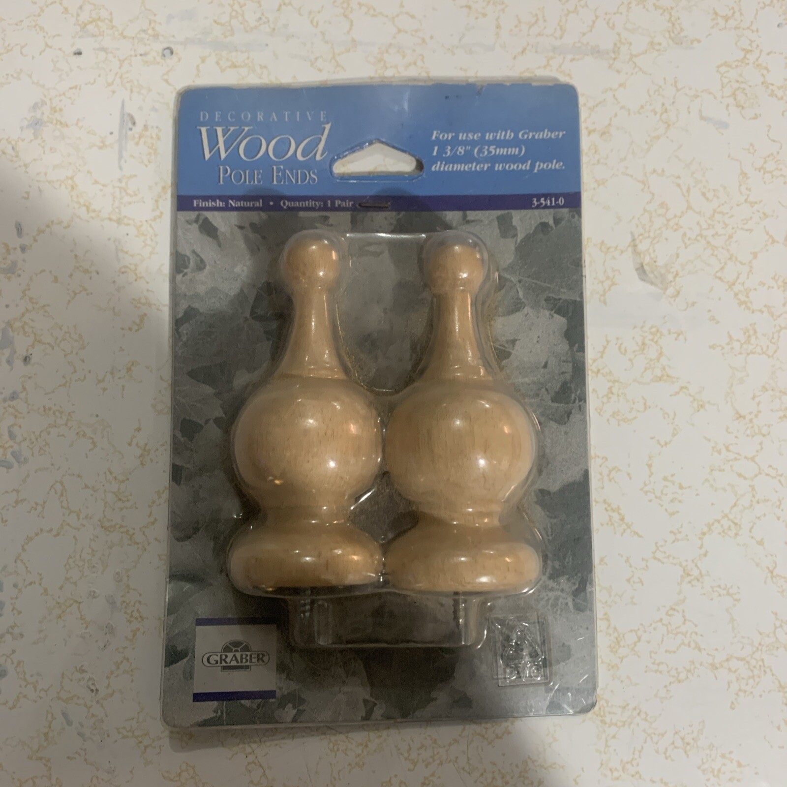 Graber Drapery Wood Pole Ends- Natural Finish 1-3/8″ – 35mm Rod