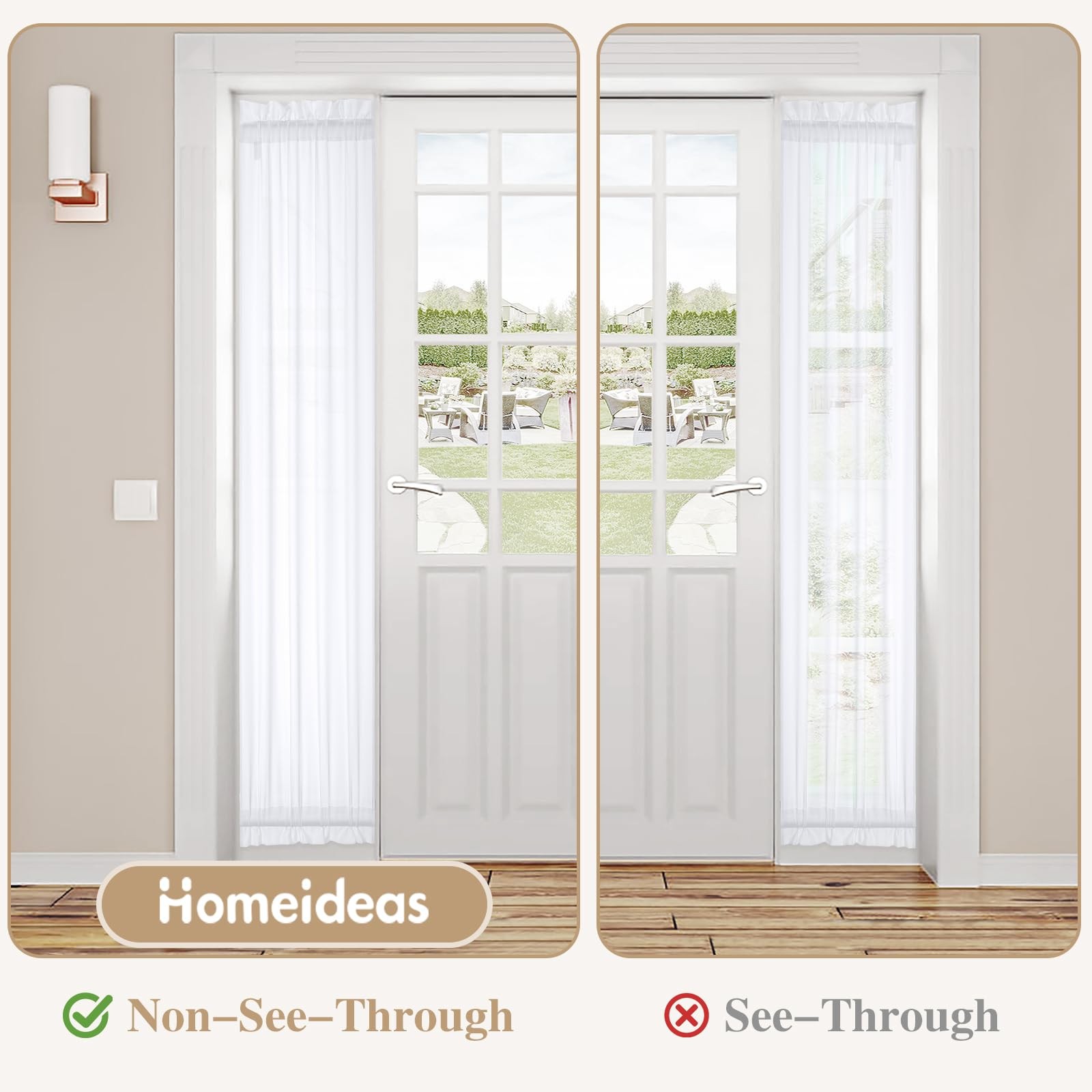 French Door Curtains Non-See-Through Privacy White 26W X 72L Inch Set of 2