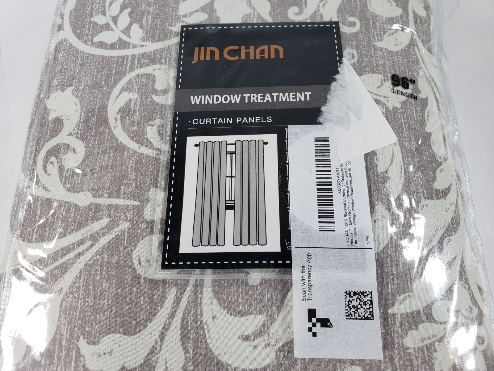 jinchan 100% Blackout Curtains for Bedroom Silver Grey Patterned 52″W X 96″L