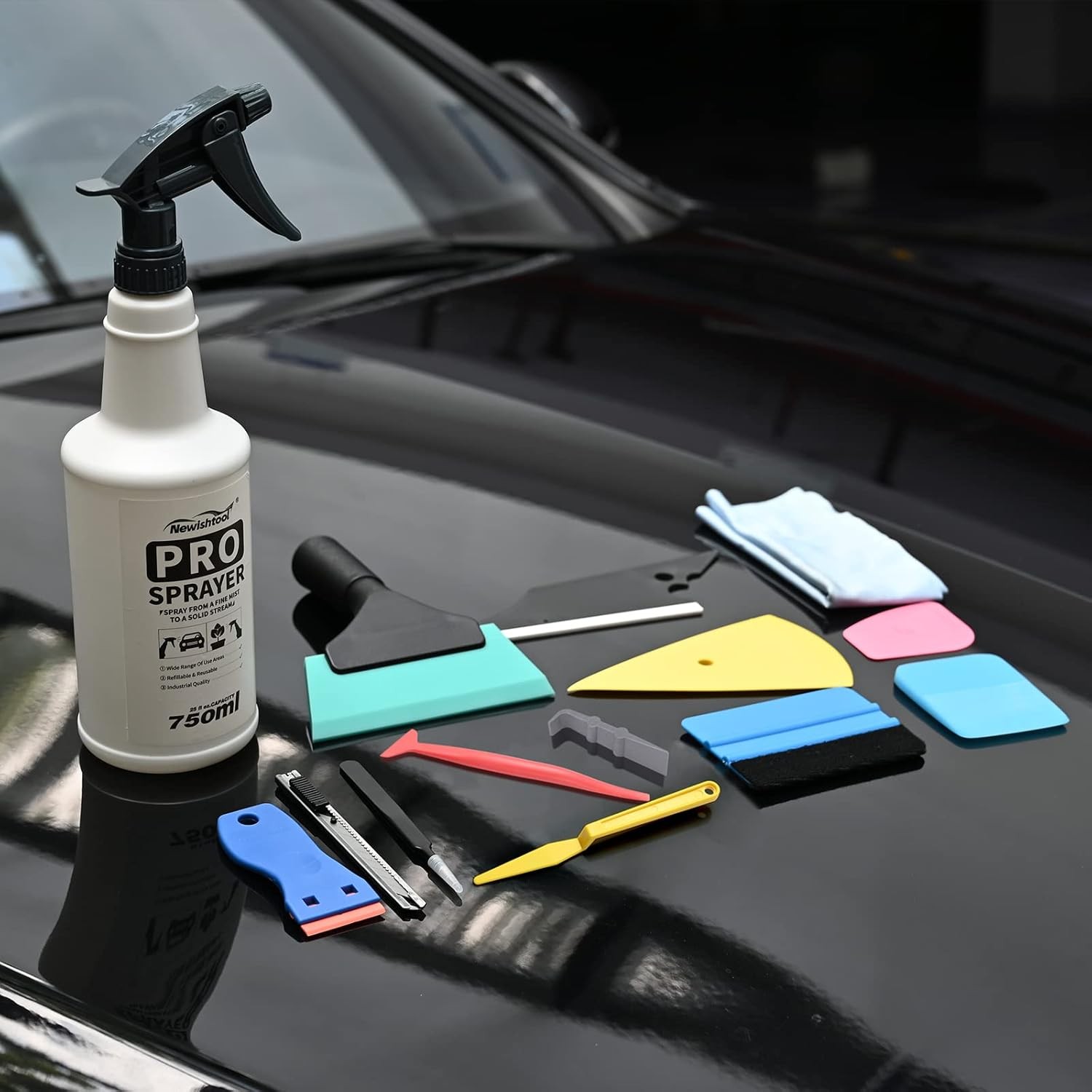 NEWISHTOOL Window Film Application Kit Car Tint Installation Tools with Spray Bo