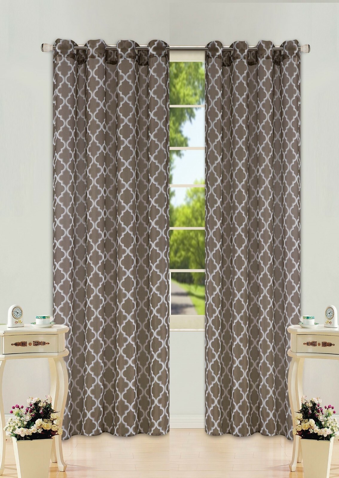 2 PRINTED VOILE SHEER WINDOW GROMMET PANELS CURTAIN TREATMENT 2 TONE MIX S38