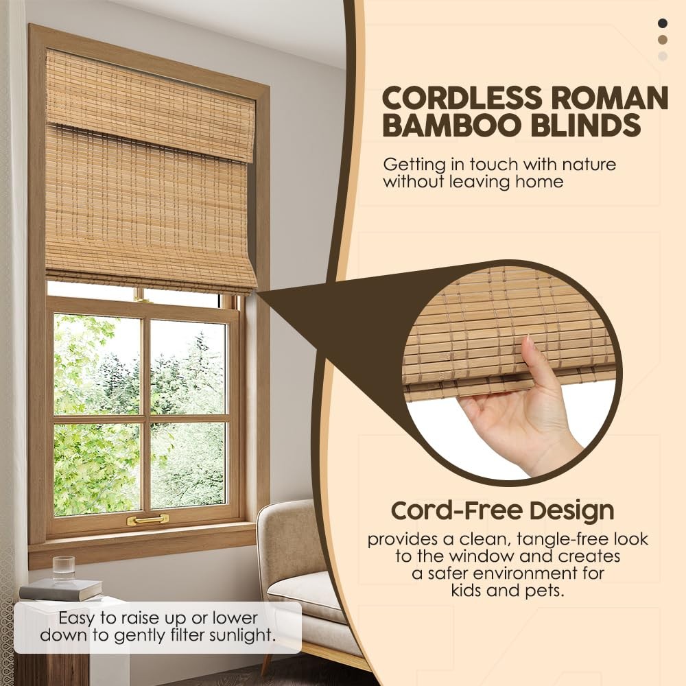 Cordless Roman Shades, Light Filtering Shades Blinds Window Treatment Roll Up…