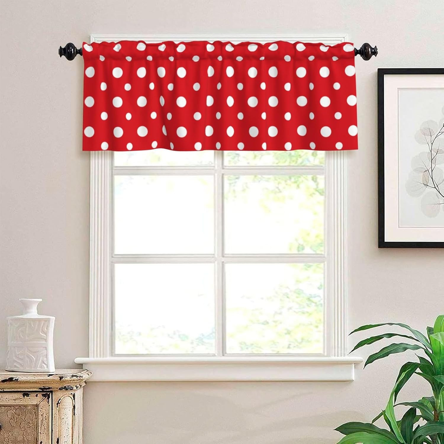 Valance for Windows White Polka Dots Red Kitchen Curtains Valances Rod Pocket Vi