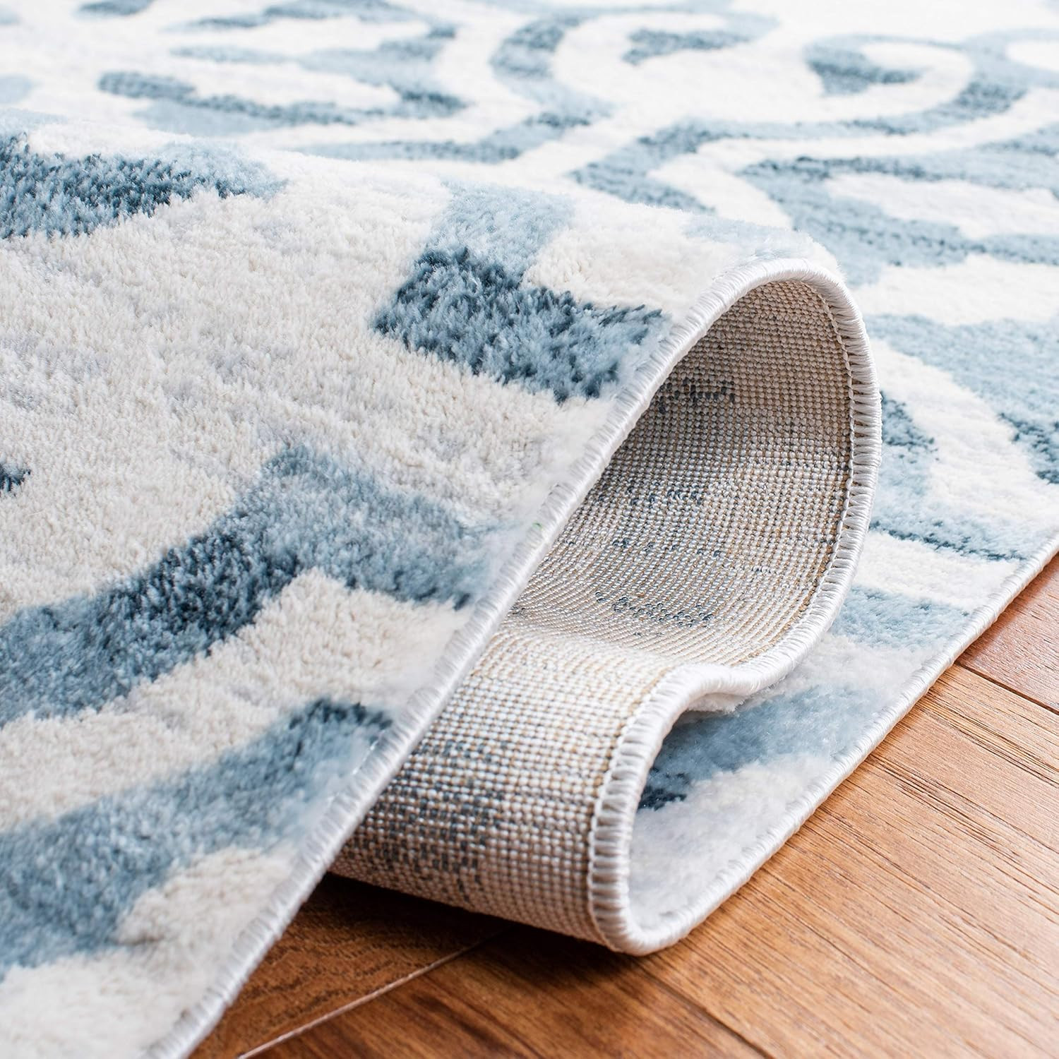 Navy/Ivory Moroccan Geometric 6’7″ Square Non-Shedding Area Rug by SAFAVIEH