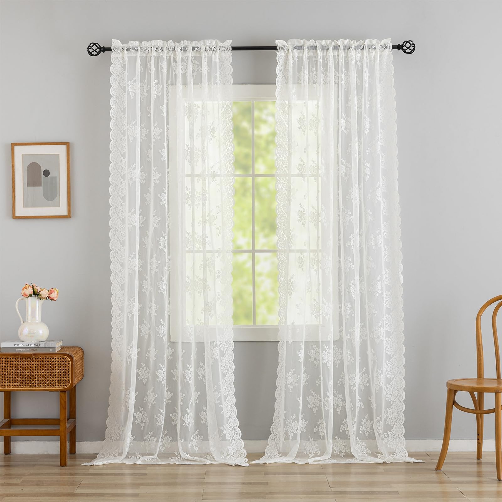 Kotile Ivory Lace Curtains 72 Inches Long 2 42″W x 72″L (Pack of 2),