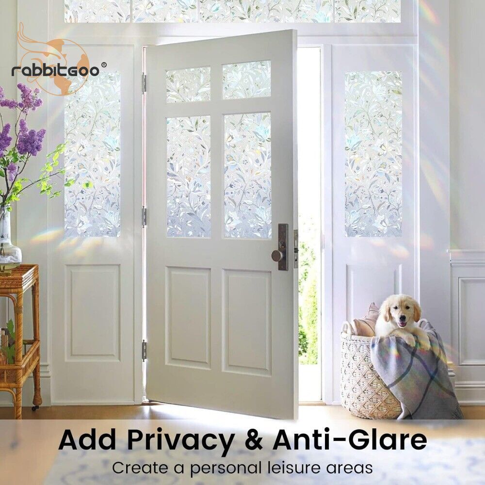 Rainbow Privacy Window Film Decorative Stained Glass Static Cling Sticker Flower