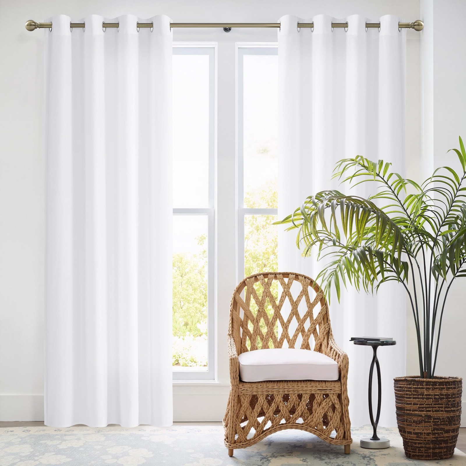 White Non-See-Through Light Filtering Curtains, Semi Sheer Privacy Grommet Dr…