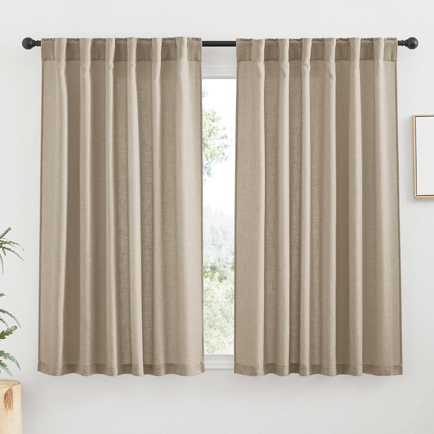 White Linen Texture Sheer Curtains Light Airy Panels for Bedroom Living Room Pat