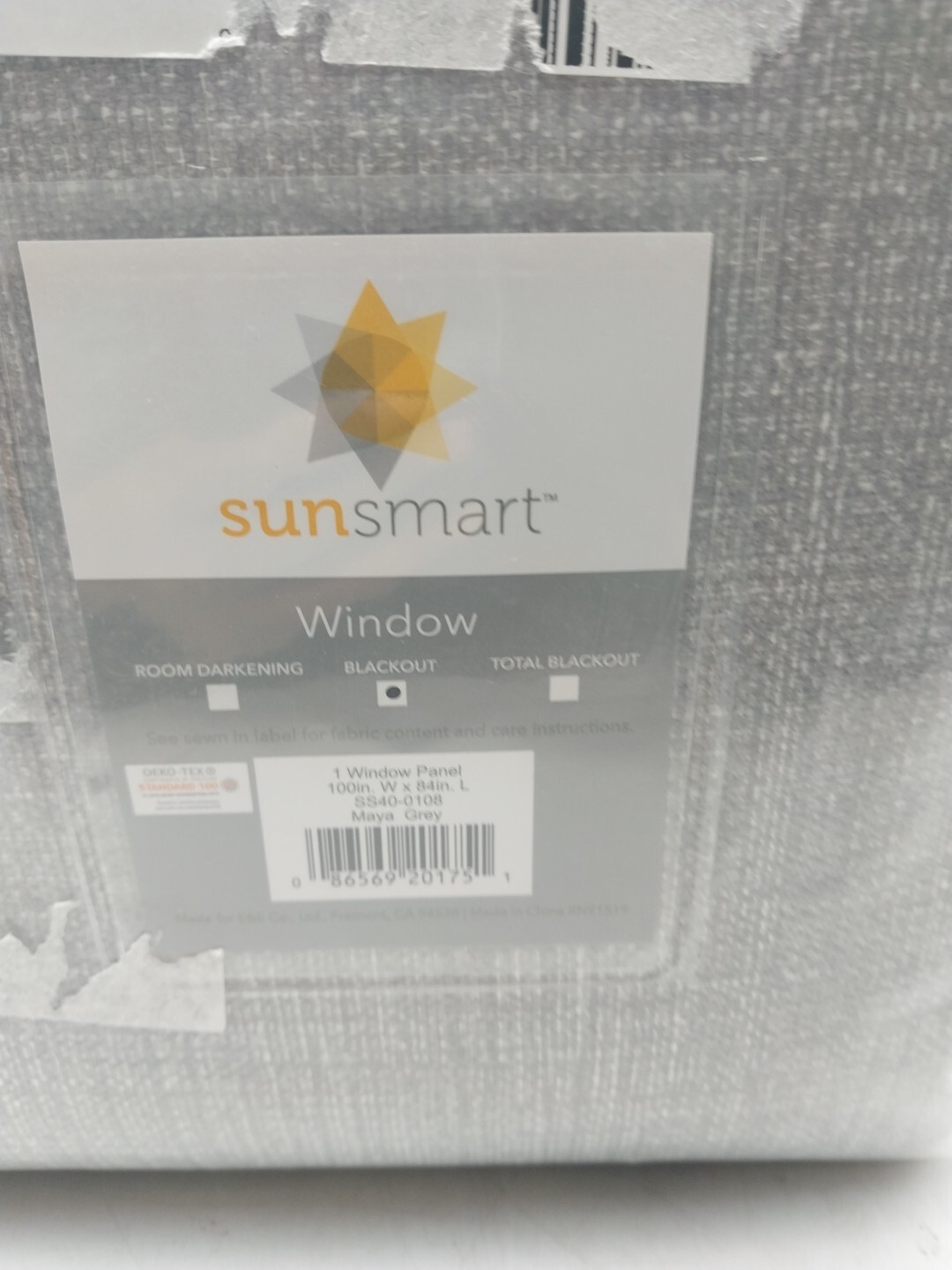 Sunsmart Window Panel Grommet Curtain Blackout Grey 100in W x 84in L