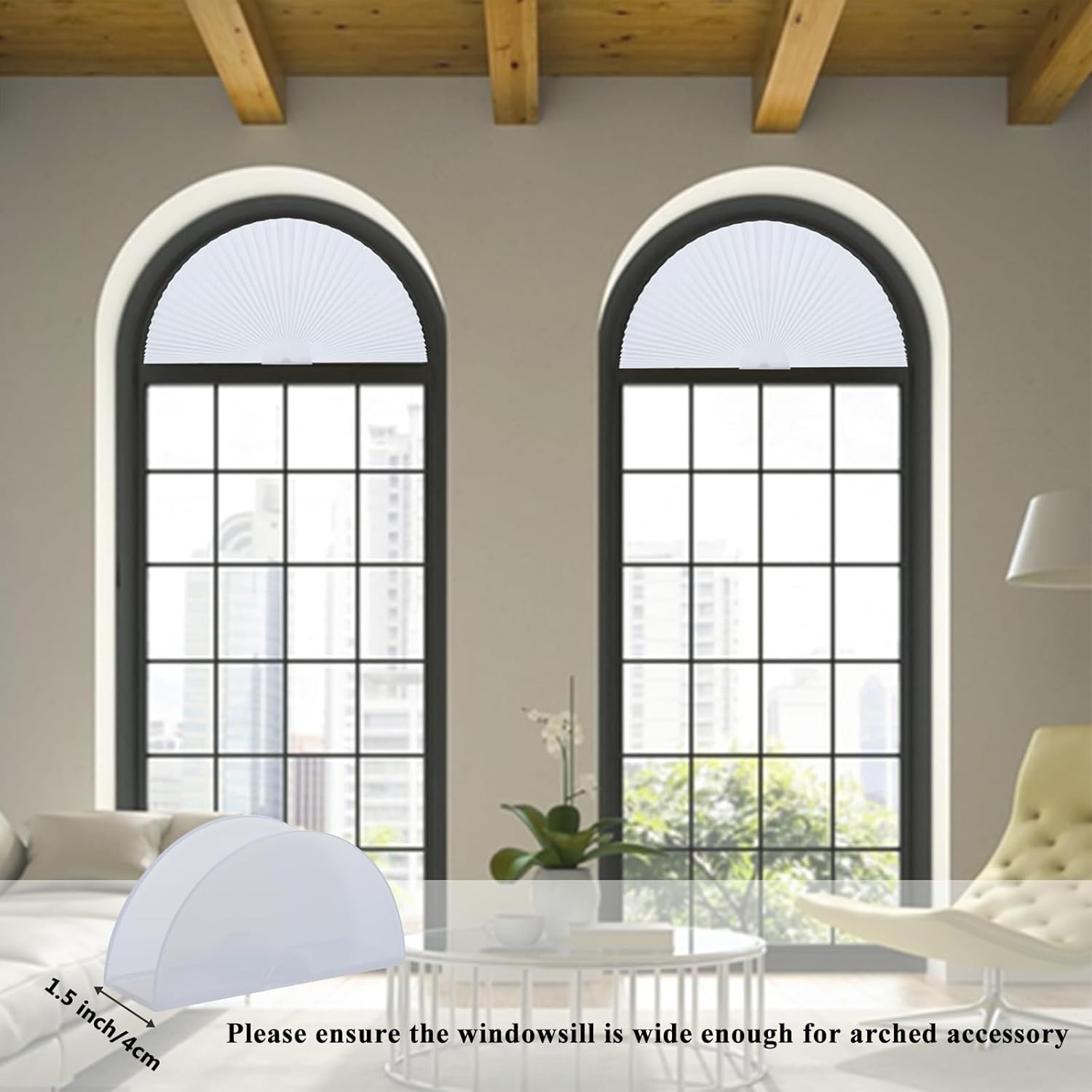 Arch Window Shade 12 Inch Radius Half Circle Non-Woven Stick On Light Filtering