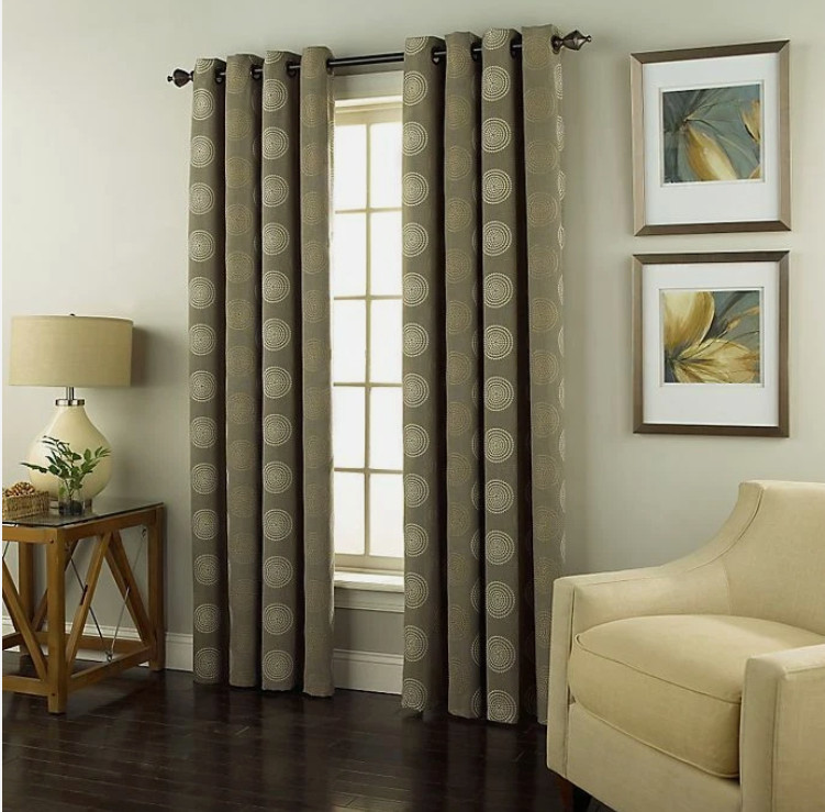 Spiral Raised Embroidered Grommet Top Window Curtain Panel 50″x 84″ Medium Grey
