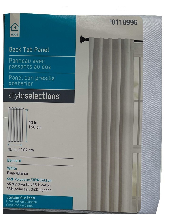 Style Selections Bernard White 40″ X 63″ Back Tab Window Curtain Panel