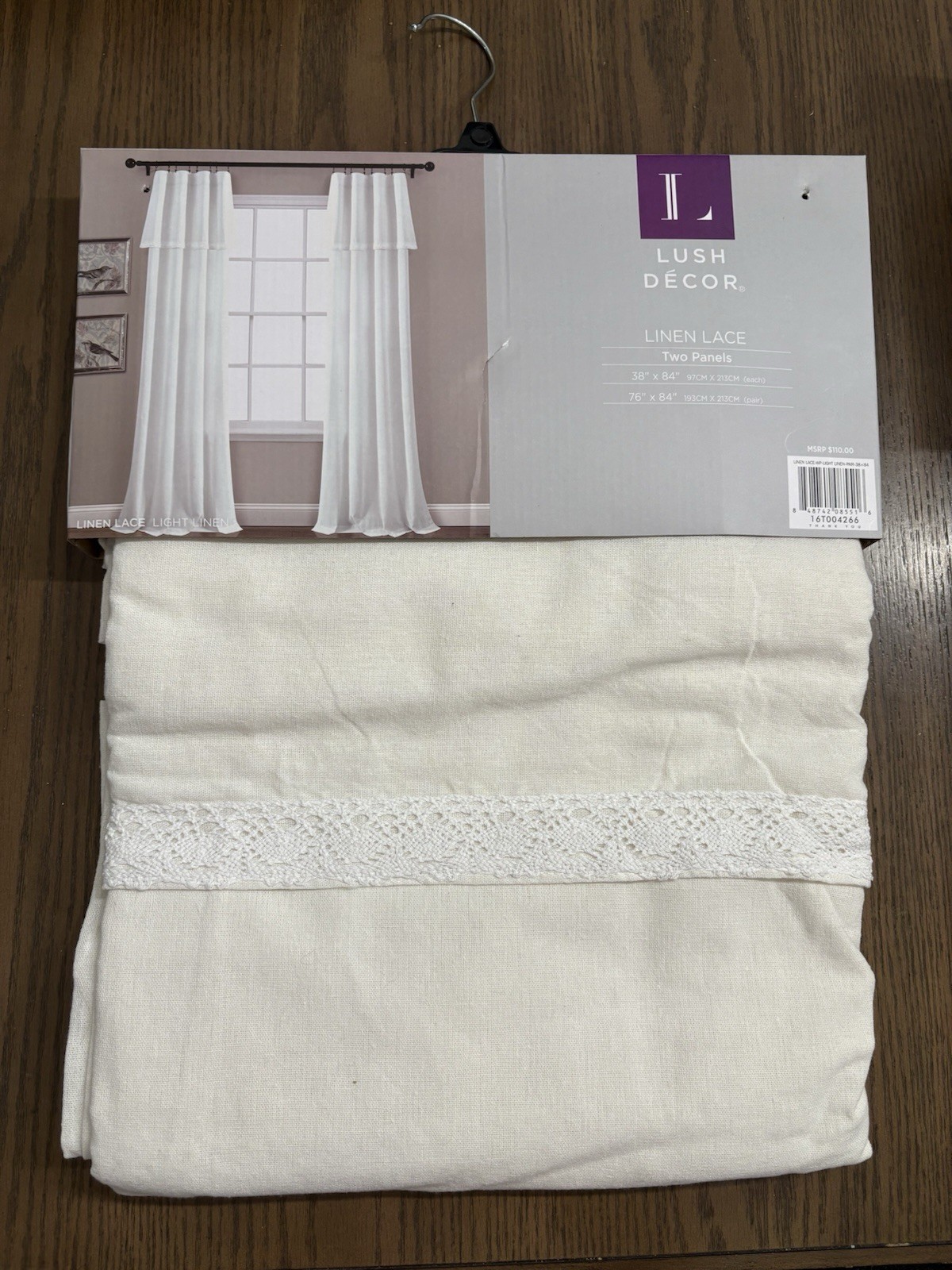 Lush Décor Linen & Lace Window Curtain Pair , 84″ x 38″ Each Light Filtering
