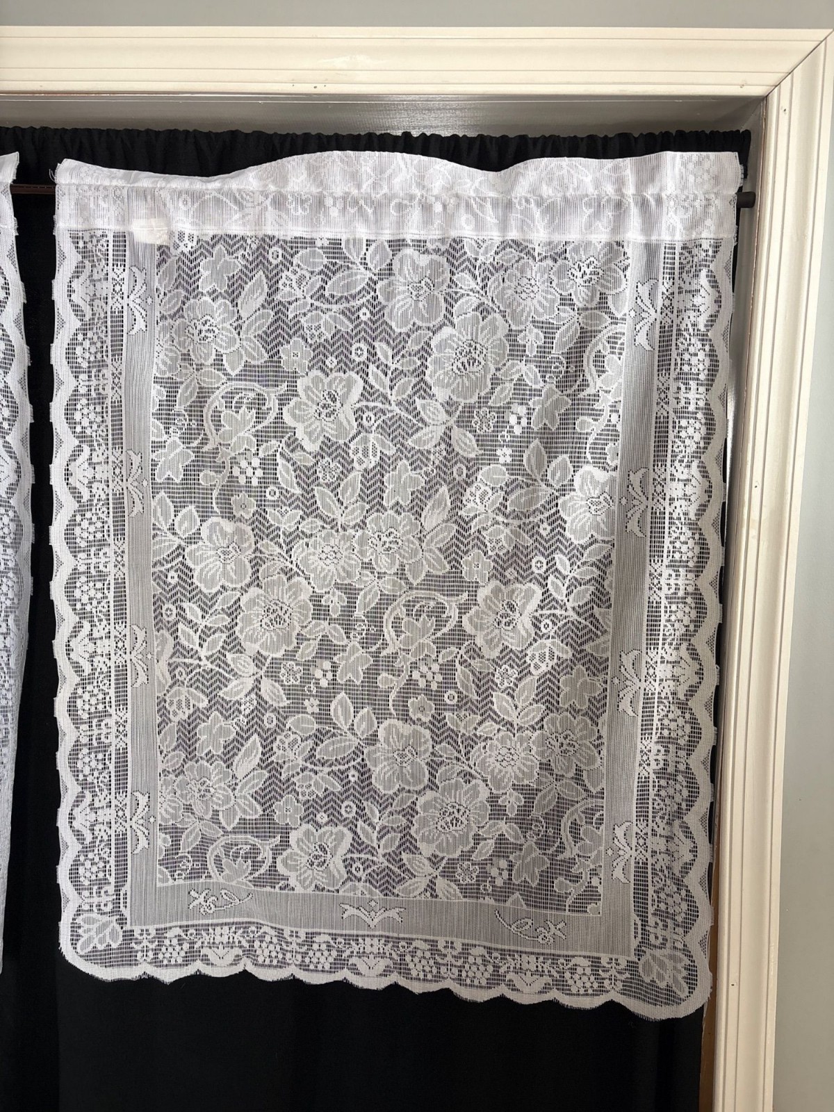 White Floral Lace Curtain Panel 30″ W x 36″ L Polyester Fabric Sheer Decorative