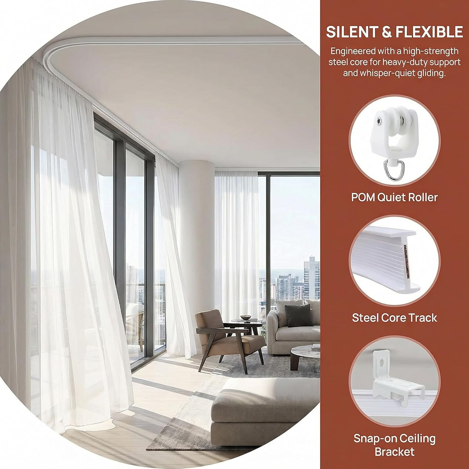 5 Meters (16.4FT) Flexible Bendable Ceiling Curtain Track,Room Divider, Window T